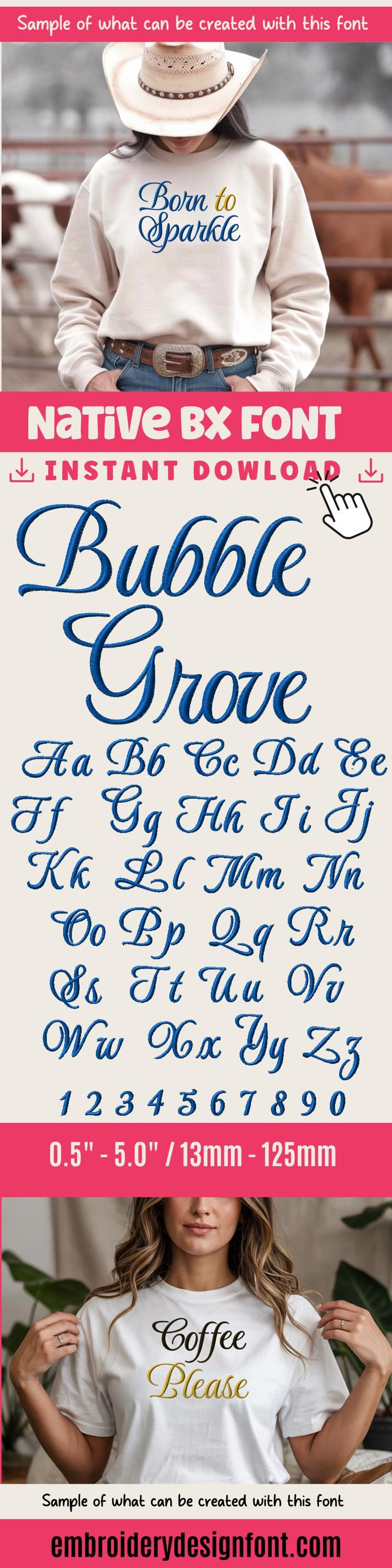 Bx Embroidery Font, Coastal Hug BX Native Font, 13–125mm Scalable!