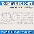 BX Embroidery Font, 10 Native BX Embrilliance Set Letters 13–125mm!