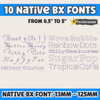 BX Embroidery Font, 10 Native BX Embrilliance Set Letters 13–125mm!
