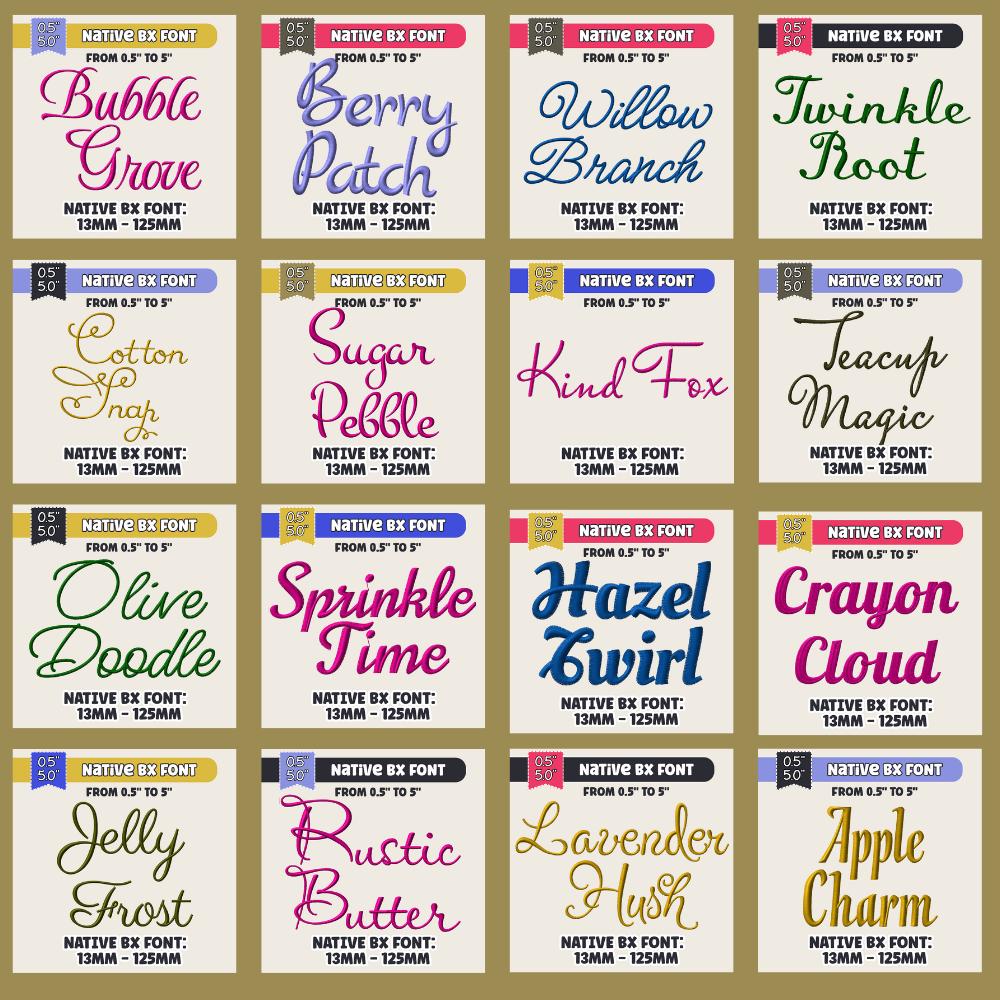 Native BX Font Bundle, 114 BX Embroidery Fonts, 13-125mm Scalable