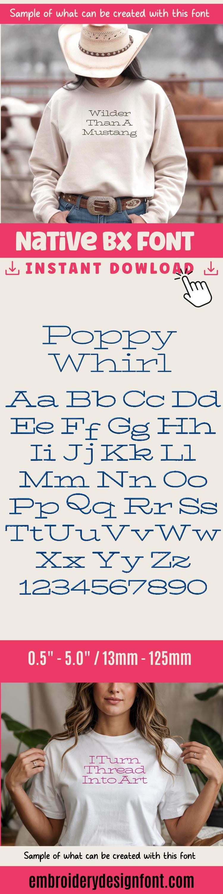 Native BX Embroidery Font, Coastal Hug, 13mm-125mm, Upper/Lower V2