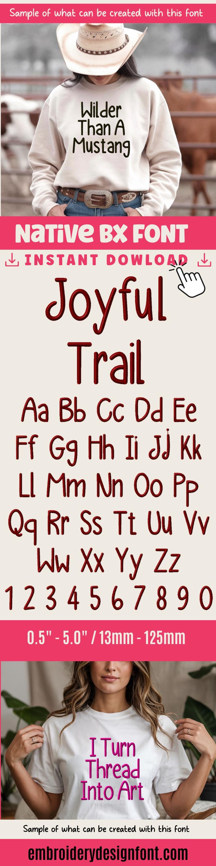 Bx Embroidery Font, Coastal Hug Script Alphabet, 13mm-125mm Native