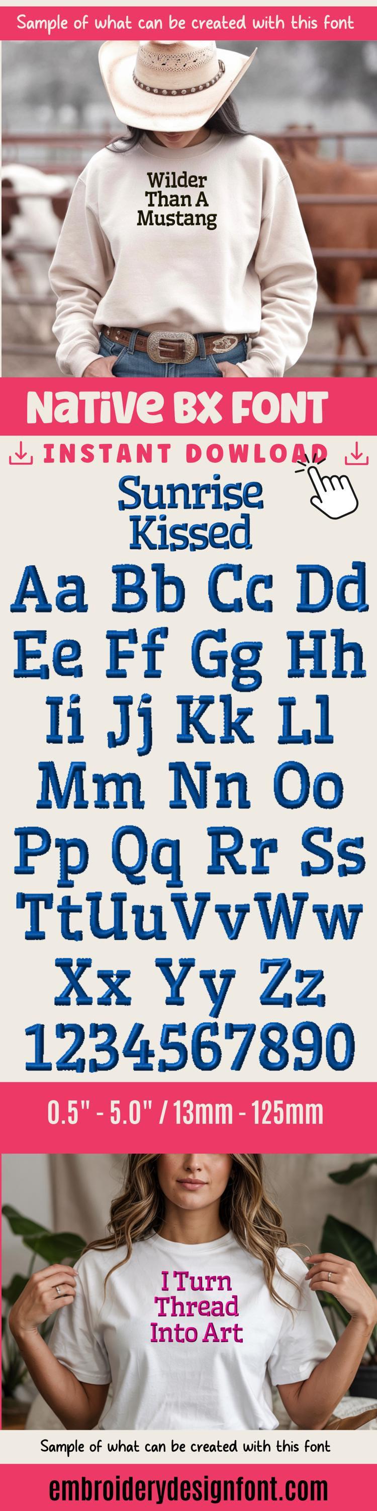 BX Embroidery Font, Coastal Hug Native BX Font, 13mm–125mm Resize