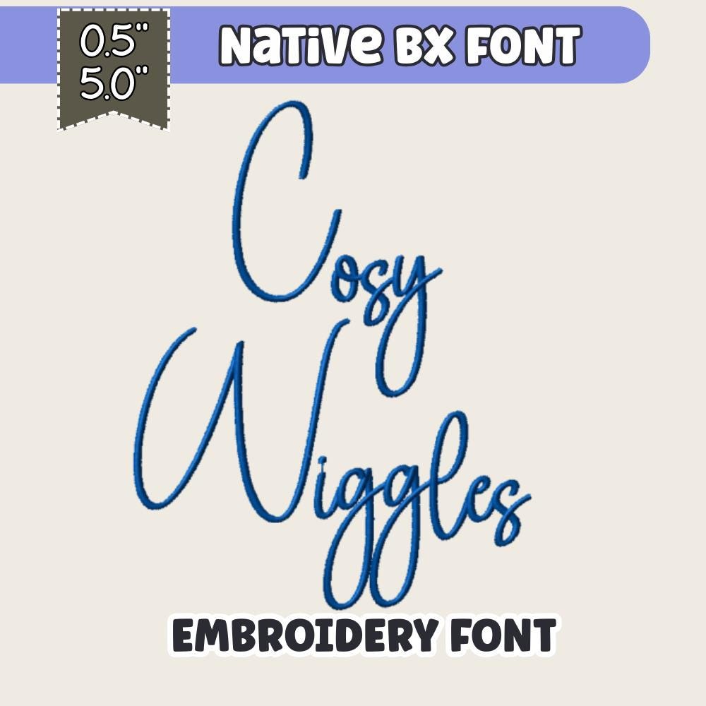 BX Embroidery Font, Skinny Script Cosy Wiggles, 13–125mm PES Caps