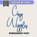 BX Embroidery Font, Skinny Script Cosy Wiggles, 13–125mm PES Caps