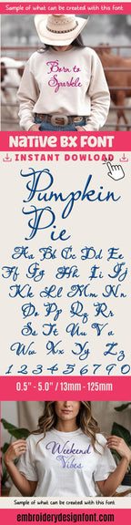 Native BX Embroidery Font, Coastal Hug BX Alphabet 13mm–125mm Size