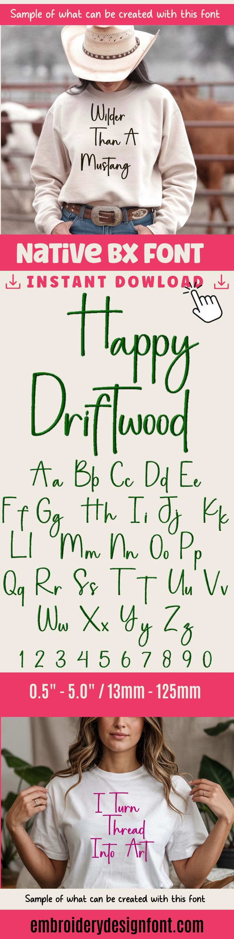 BX Embroidery Font, Taller Skinny Script Alphabet PES DST 13–125mm