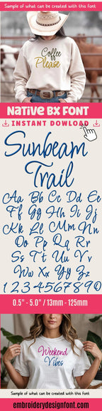 native BX font, Coastal Hug Embroidery Font, 13mm-125mm, BX 0.5-5