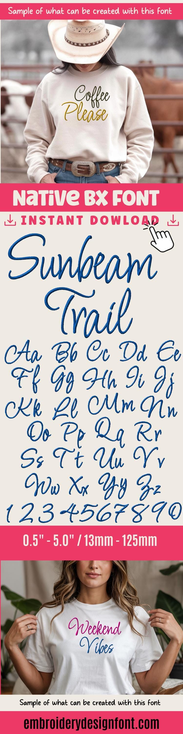 native BX font, Coastal Hug Embroidery Font, 13mm-125mm, BX 0.5-5