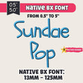 Native BX Embroidery Font' Coastal Hug, Scalable 13mm-125mm Object