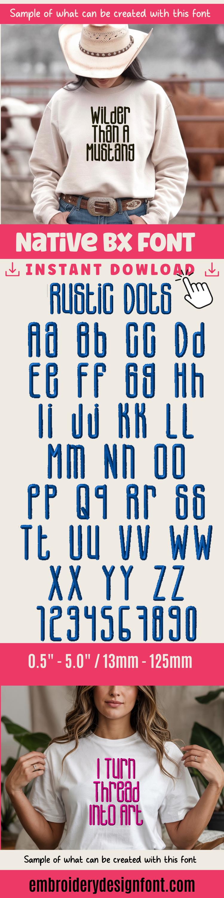 BX Embroidery Font' Rustic Dots Native BX Embrilliance 13mm-125mm