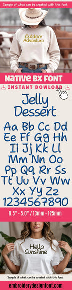 Native BX Font' Coastal Hug Embroidery Font, 13-125mm Object-Based