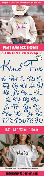 native bx font', Coastal Hug Embroidery Font, 13mm–125mm Editable