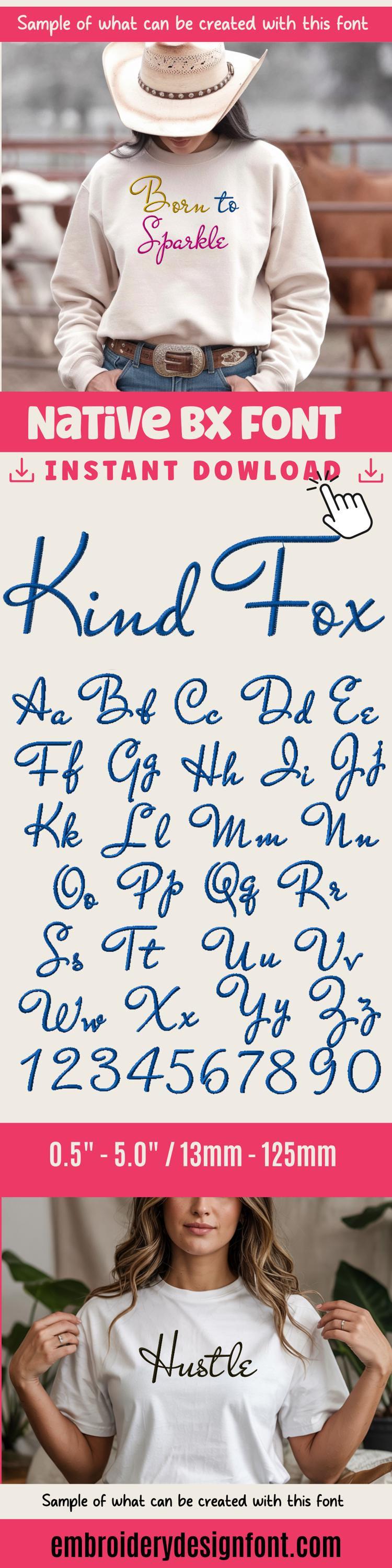 native bx font', Coastal Hug Embroidery Font, 13mm–125mm Editable