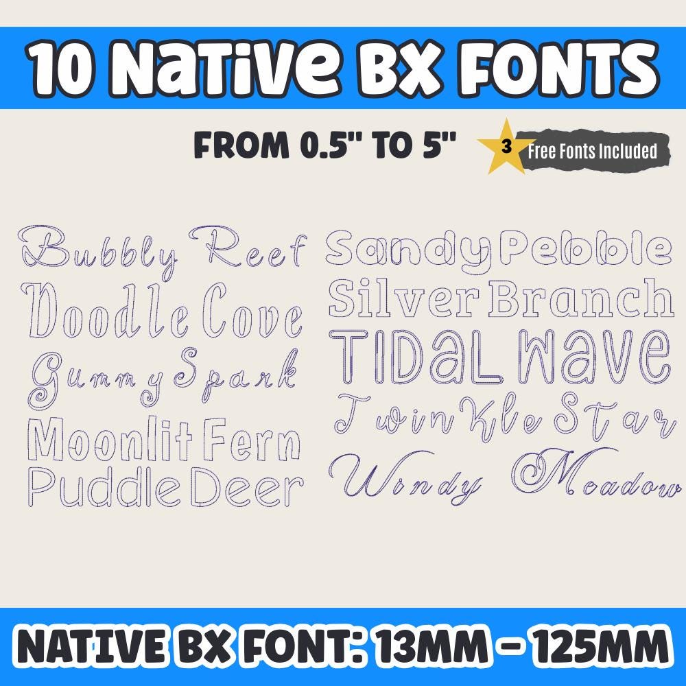 BX Embroidery Font Set, 10 Native BX Fonts For Embrilliance, 13