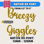 BX Embroidery Font, Coastal Hug Script, 13mm-125mm Resizable Mono