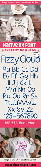 BX Embroidery Font, Fizzy Cloud Native BX Embrilliance 0.5-5in.
