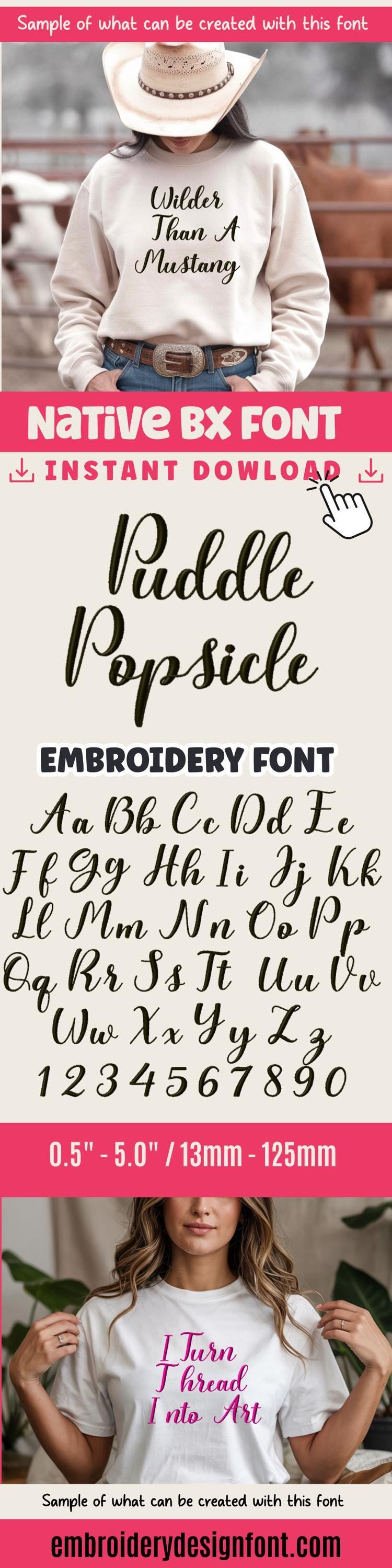 BX Embroidery Font, Skinny Script Puddle Popsicle Alphabet Mon Set