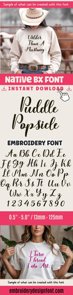 BX Embroidery Font, Skinny Script Puddle Popsicle Alphabet Mon Set
