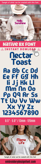 Native Bx Embroidery Font, Coastal Hug, For Embrilliance 13mm-125mm