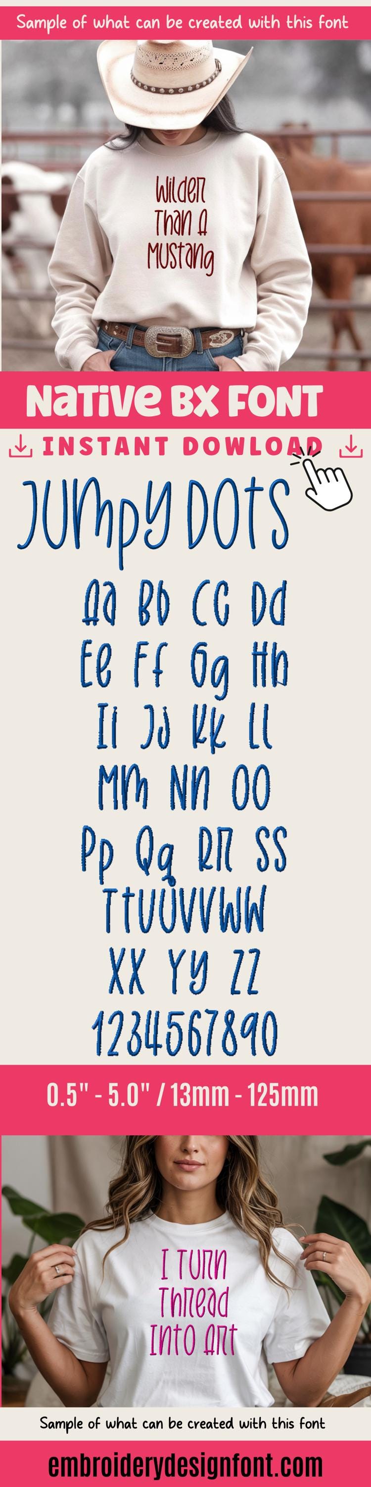 Native BX Embroidery Font, Jumpy Dots Elegant Vintage Alphabet XL