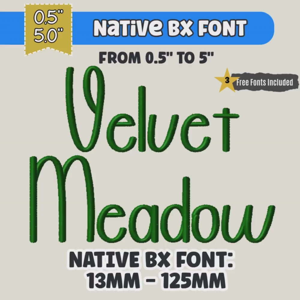 BX Embroidery Font, Velvet Meadow Native BX Embrilliance 13-125mm