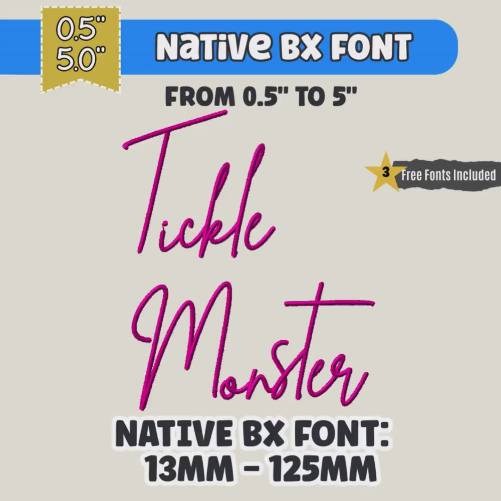 BX embroidery font Tickle Monster Native Embrilliance, 13mm - 125mm