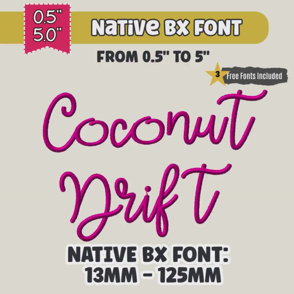 BX Embroidery Font' Coconut Drift, Native BX Embrilliance Alphabets