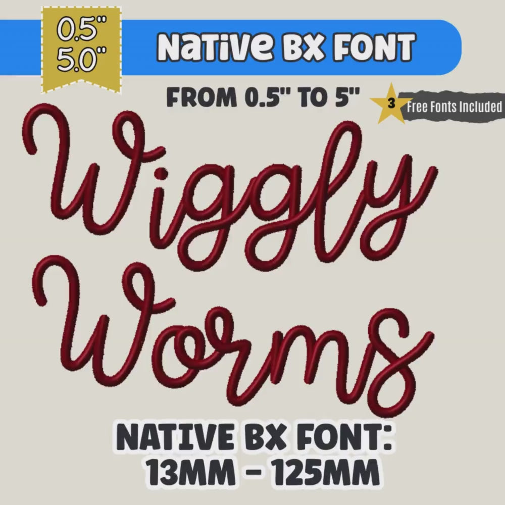 Bx Embroidery Font, Coastal Hug Native BX Script 0.5"–5" 13–125mm