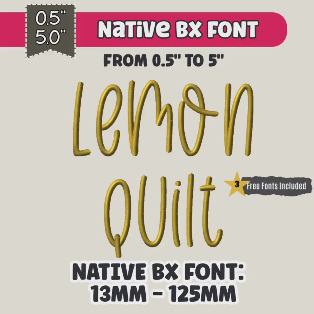 BX Embroidery Font' Lemon Quilt Native BX Embrilliance 13mm-125mm!