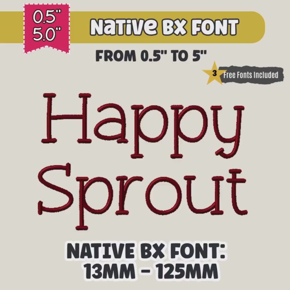 BX Embroidery Font' Happy Sprout Native BX Embrilliance, 13-125mm