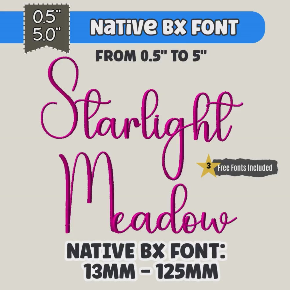 BX embroidery font' Starlight Meadow, BX Embrilliance 13mm-125mm.