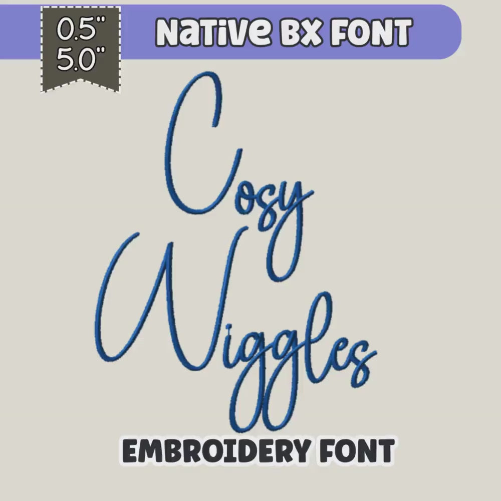 BX Embroidery Font, Skinny Script Cosy Wiggles, 13–125mm PES Caps