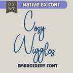 BX Embroidery Font, Skinny Script Cosy Wiggles, 13–125mm PES Caps