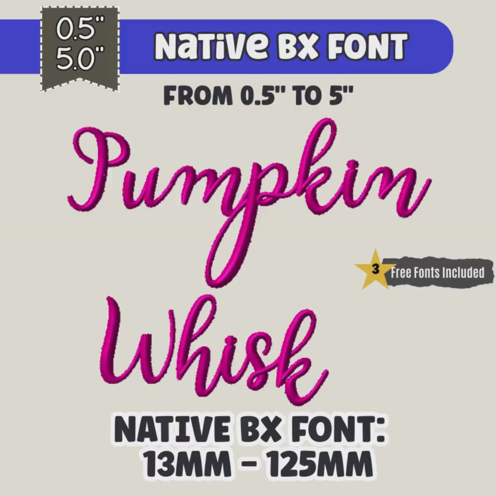 Native BX Font', Pumpkin Whisk BX Embroidery Font, 13-125mm Home.