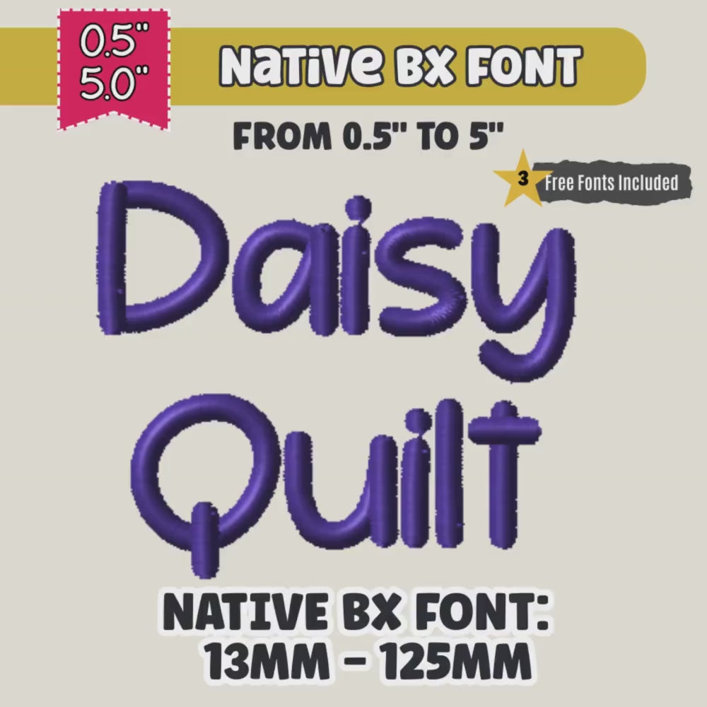 BX Embroidery Font, Daisy Quilt For Embrilliance Floral 13-125mm.