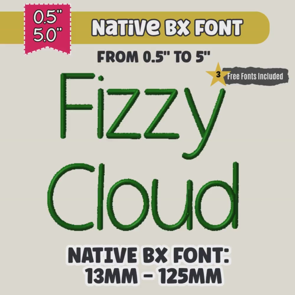 BX Embroidery Font, Fizzy Cloud Native BX Embrilliance 0.5-5in.