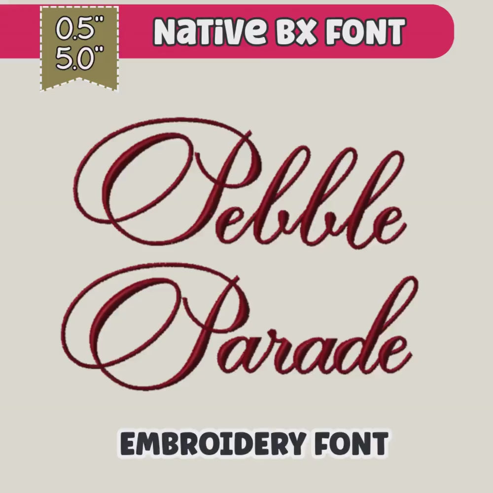 Bx Embroidery Font, Coastal Hug Script Alphabet, Native 13–125mm.