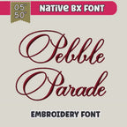 Bx Embroidery Font, Coastal Hug Script Alphabet, Native 13–125mm.