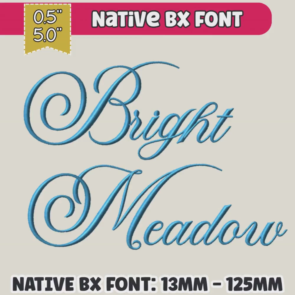 BX Embroidery Font, Skinny Script Bright Meadow, 13-125mm Wedding