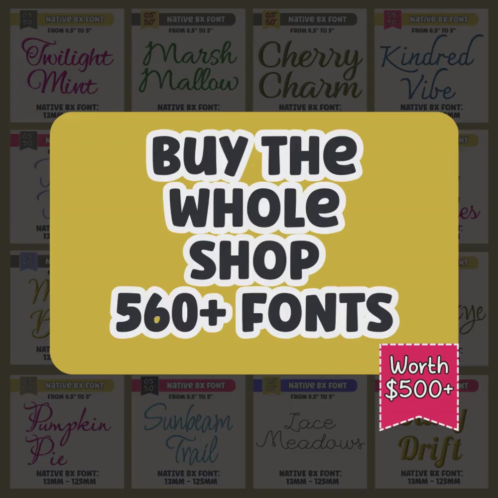 Native BX embroidery fonts', Bundle 522 Fonts, Editable 13mm–125mm